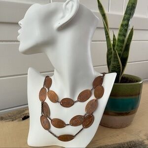Layered Flat Penny Copper Statement Necklace Metal Boho Handmade Repurposed